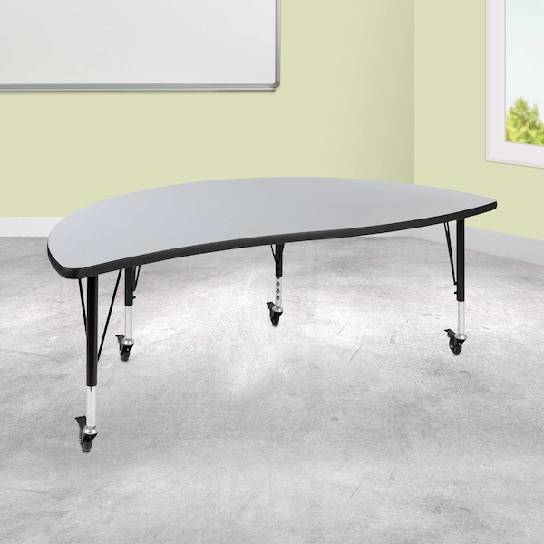 Flash Furniture Half Round 30 W, 60 L, 25 H, Chrome, Laminate, Particleboard, Steel, Grey XU-A60-HCIRC-GY-T-P-CAS-GG - main